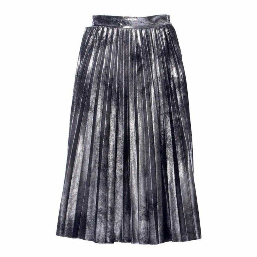 Zara Metallic pleated Silver and black Midi Skirt